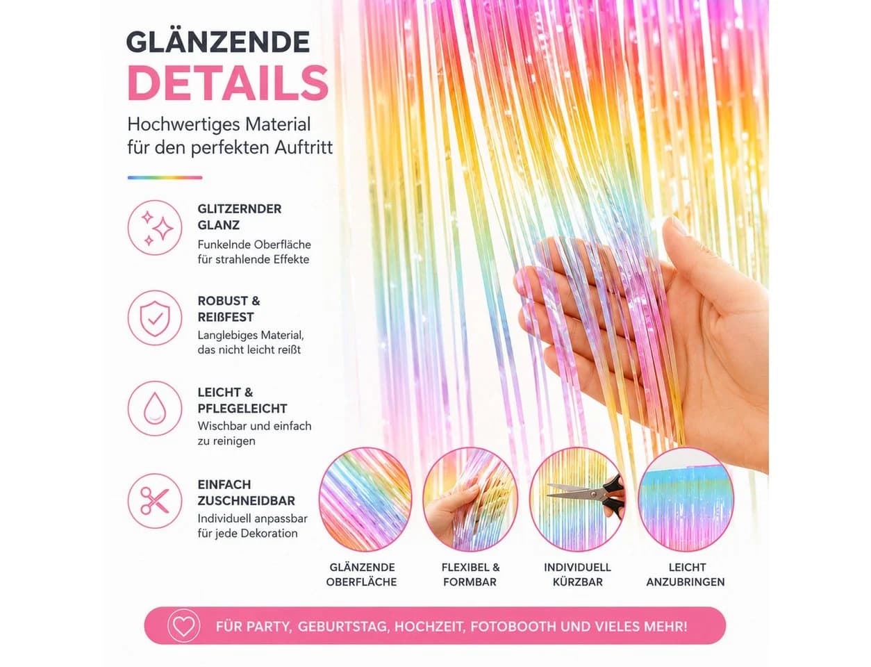 TK Gruppe Lamettavorhang Bunt 200 × 100 cm Partydeko - Bild 5