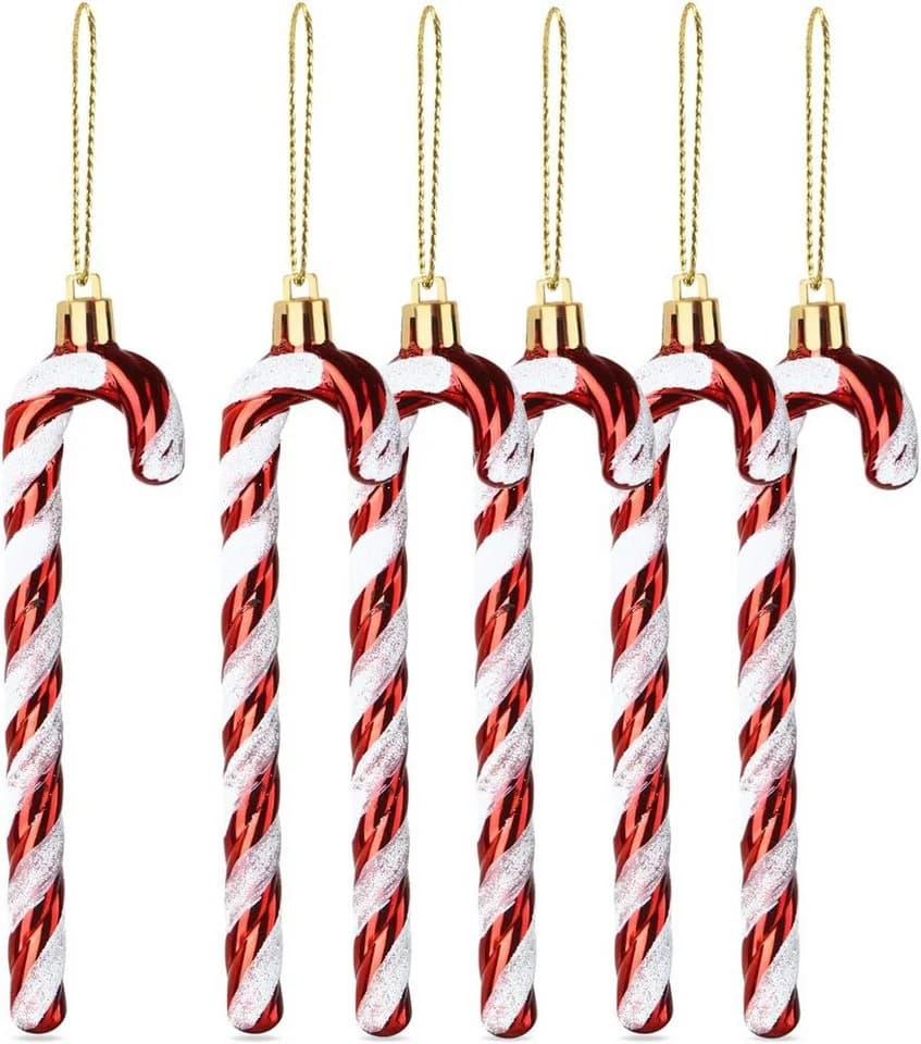 TK Gruppe Weihnachtsbaumkugel 6x Zuckerstangen Rot-Weiß Glitzernd - Bild 2