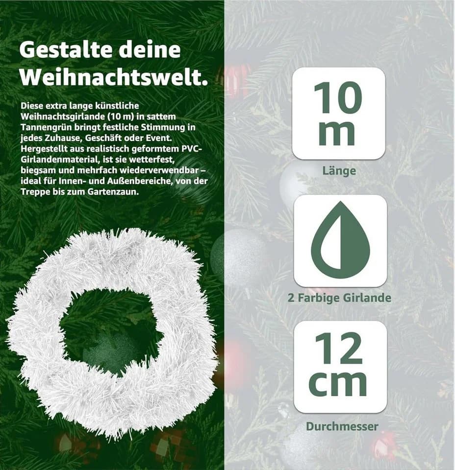 Weihnachtsgirlande 10 Meter Kunstgirlande Grün Weihnachtswunder® - Bild 4