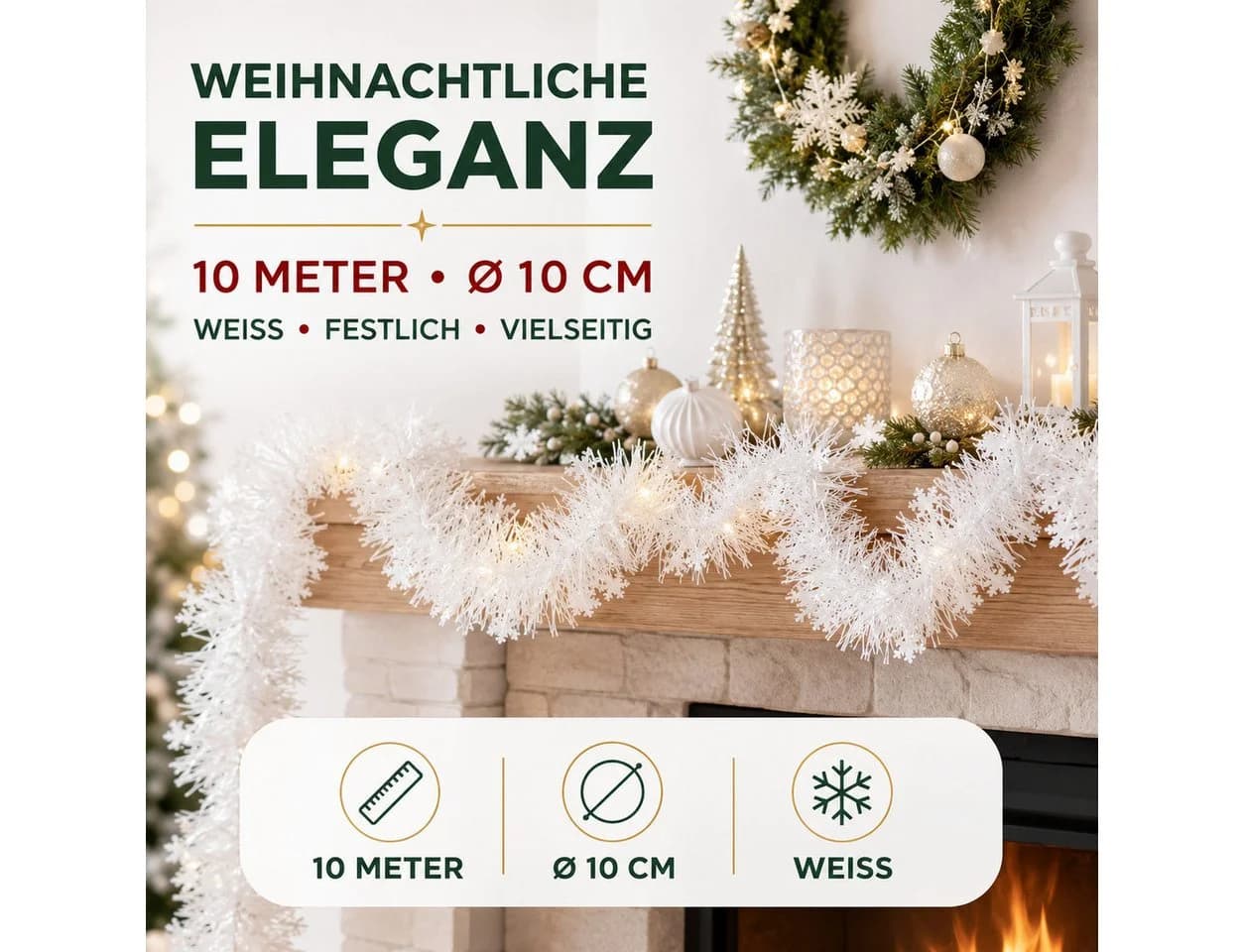 MerryXmas Weihnachtsgirlande Ø 10 cm 10 Meter Dekoration - Bild 3