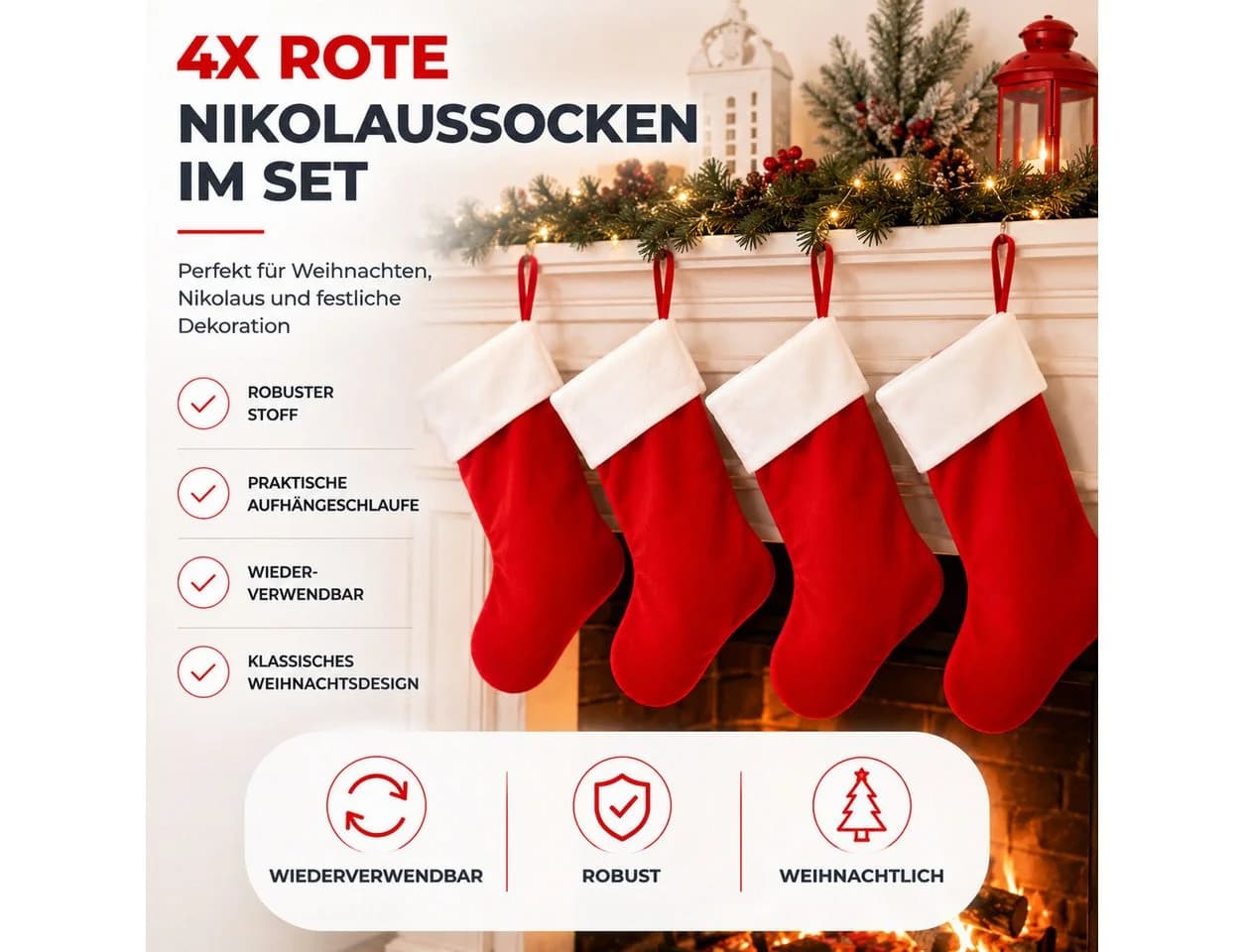 TK Gruppe Hänge-Weihnachtsbaum 4er Set Weihnachtsstrümpfe - Bild 3