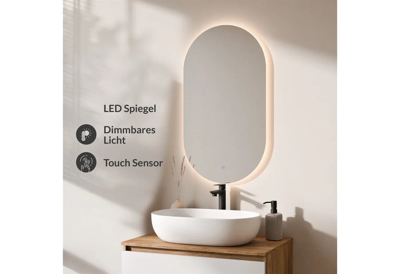 Planetmöbel Badezimmer-Set ARISA Weiß mit LED Spiegel und Aufsatzwaschbecken - Bild 4