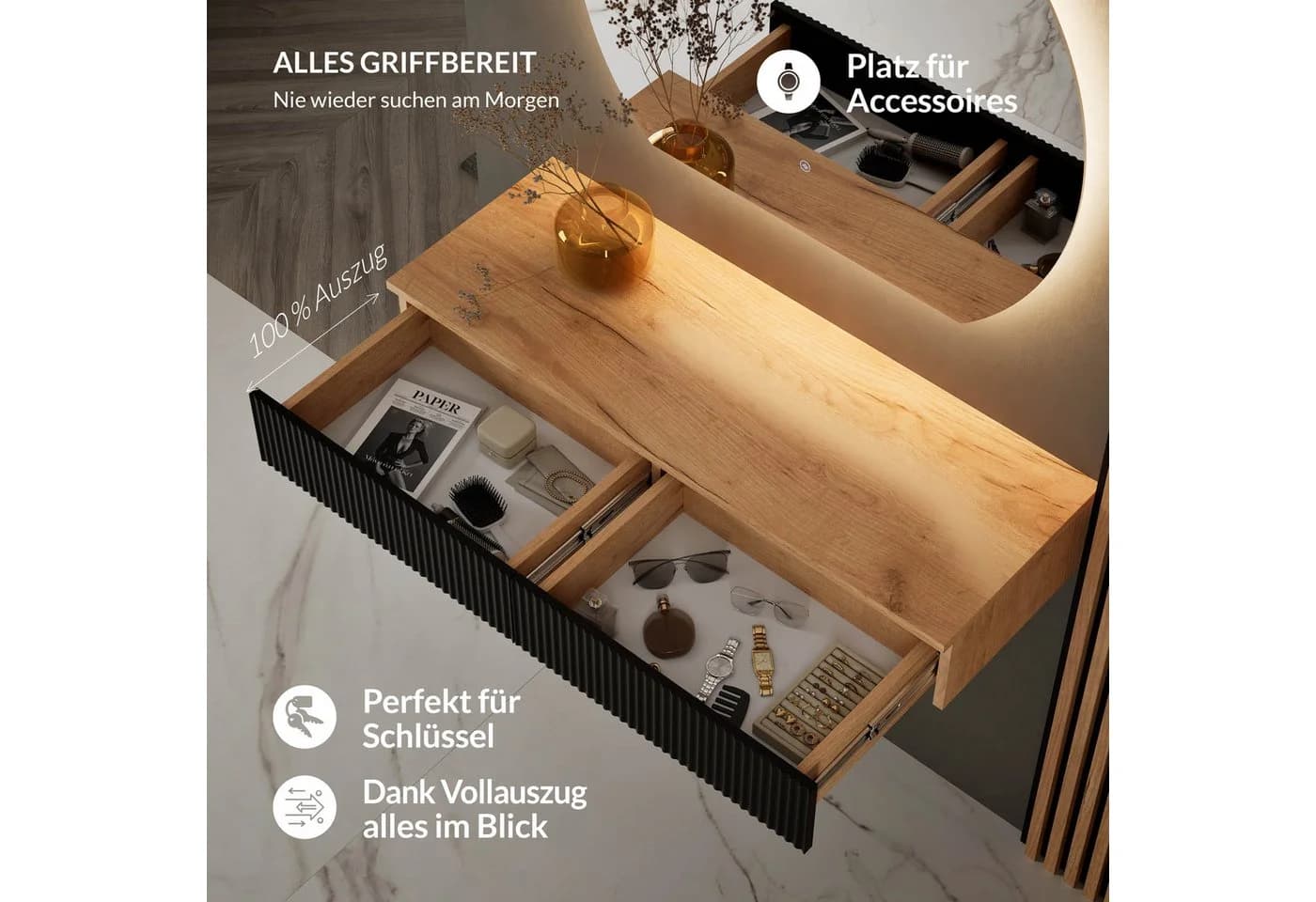 Planetmöbel Konsolentisch AMYRA mit Spiegel und LED-Beleuchtung - Bild 3