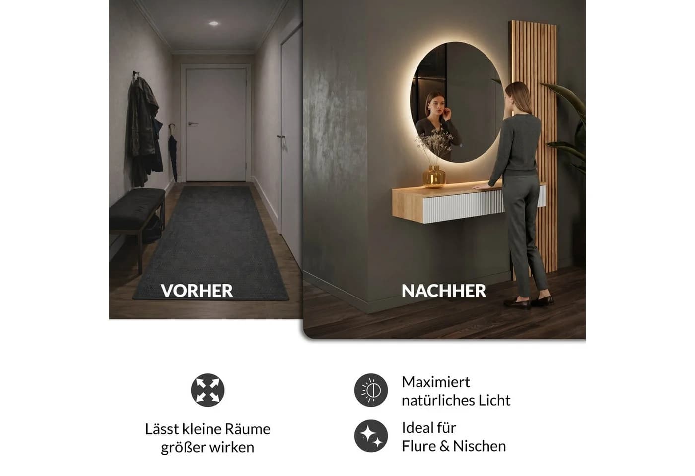 Planetmöbel Garderoben-Set AMYRA mit Spiegel und LED-Beleuchtung
