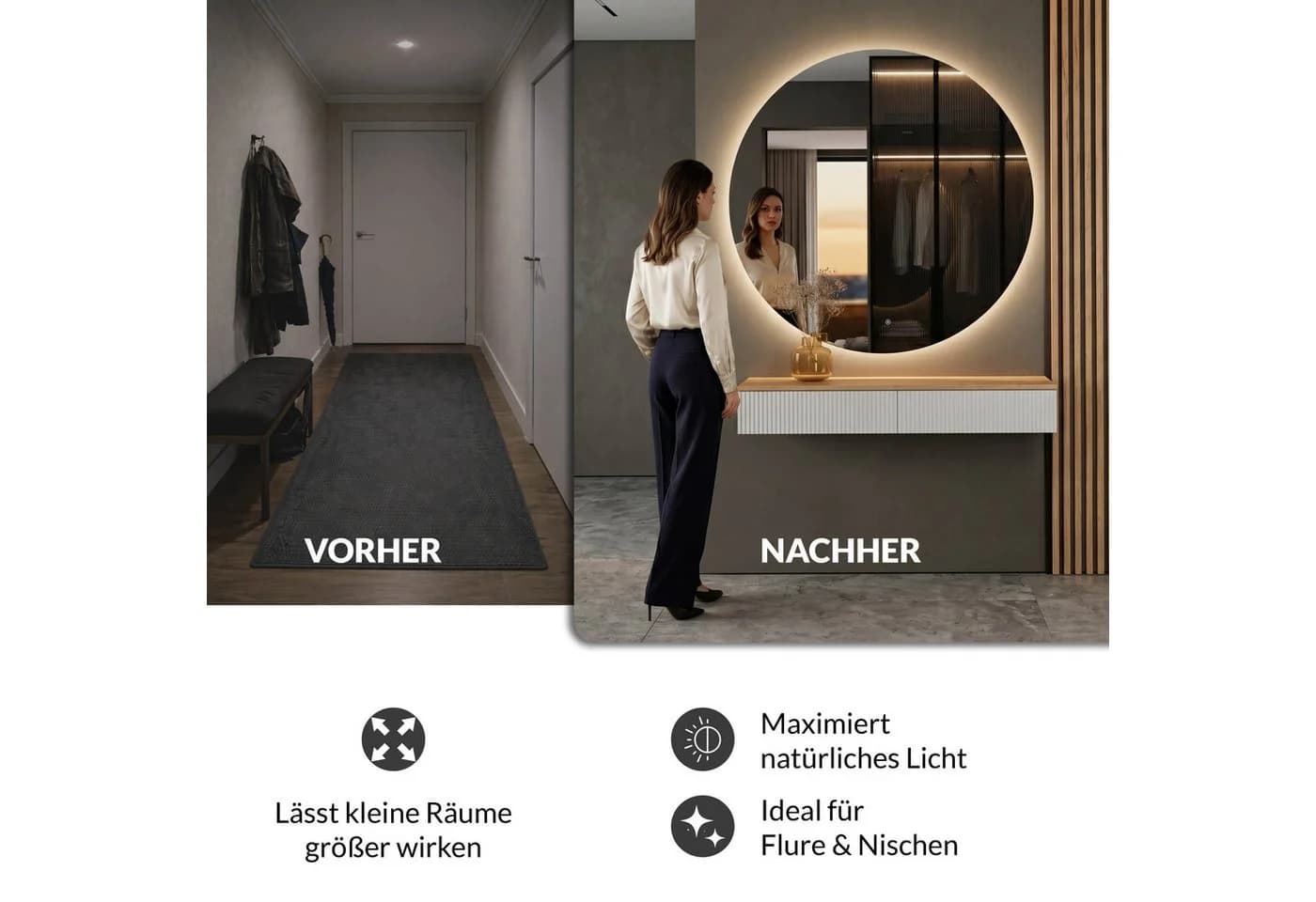 Planetmöbel Garderoben-Set AMYRA mit Spiegel und LED-Beleuchtung