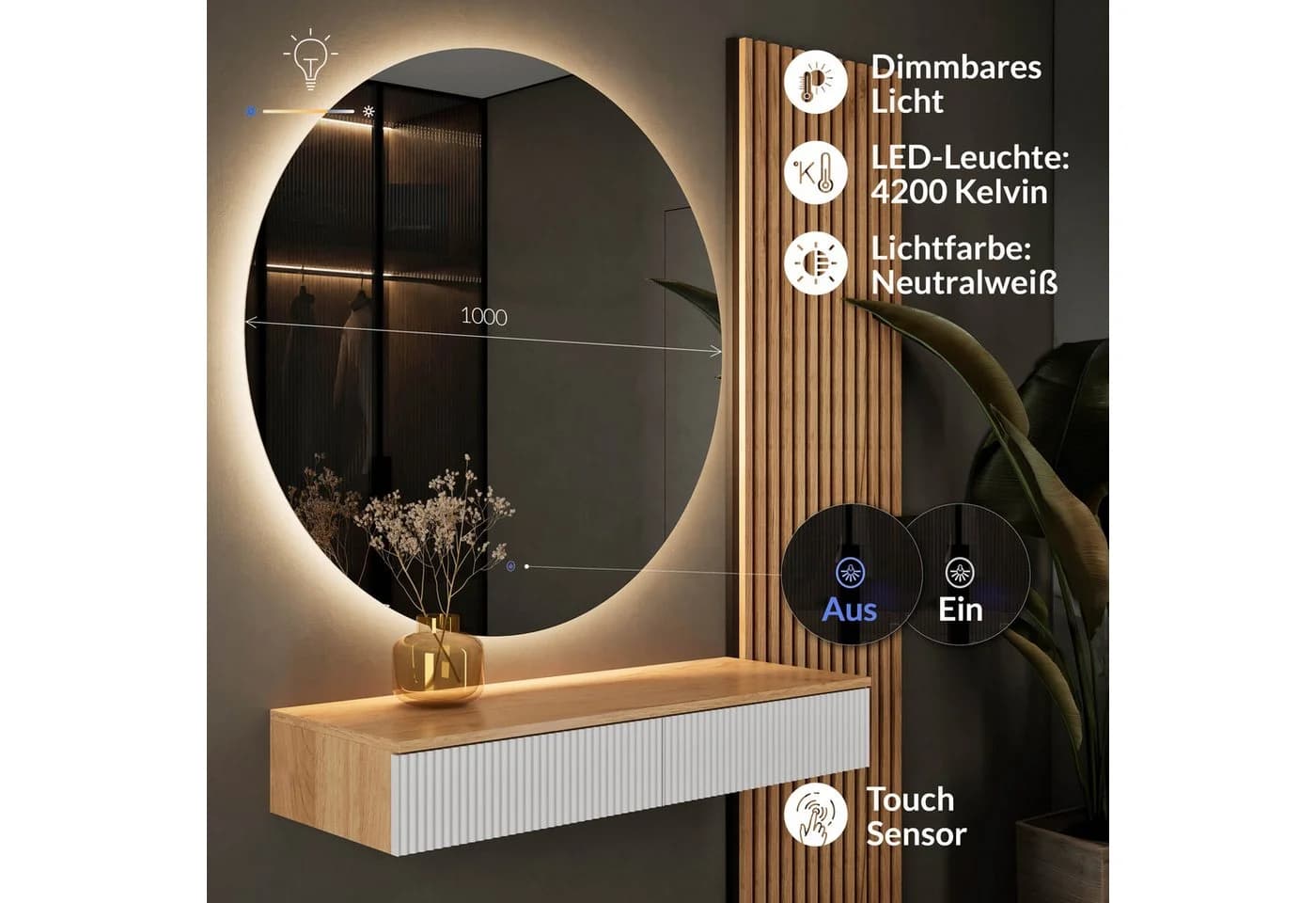 Planetmöbel Garderoben-Set AMYRA mit Spiegel und LED-Beleuchtung - Bild 4