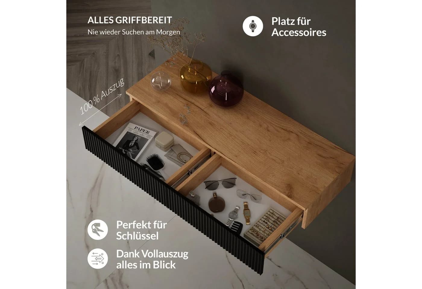 Planetmöbel Garderoben-Set AMYRA mit Spiegel und LED-Beleuchtung - Bild 3