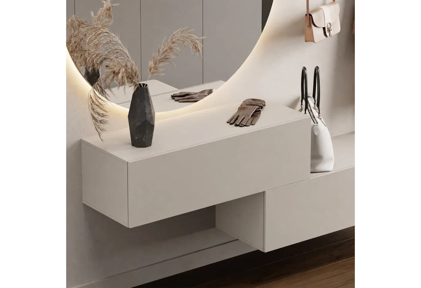 Planetmöbel Garderobenschrank 100 cm Wandmontage Soft-Open Beige