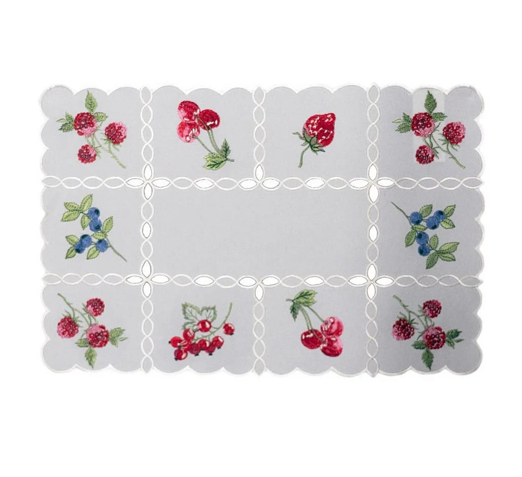 texpot Tischdecke Weiß Obst-Stickerei Polyester
