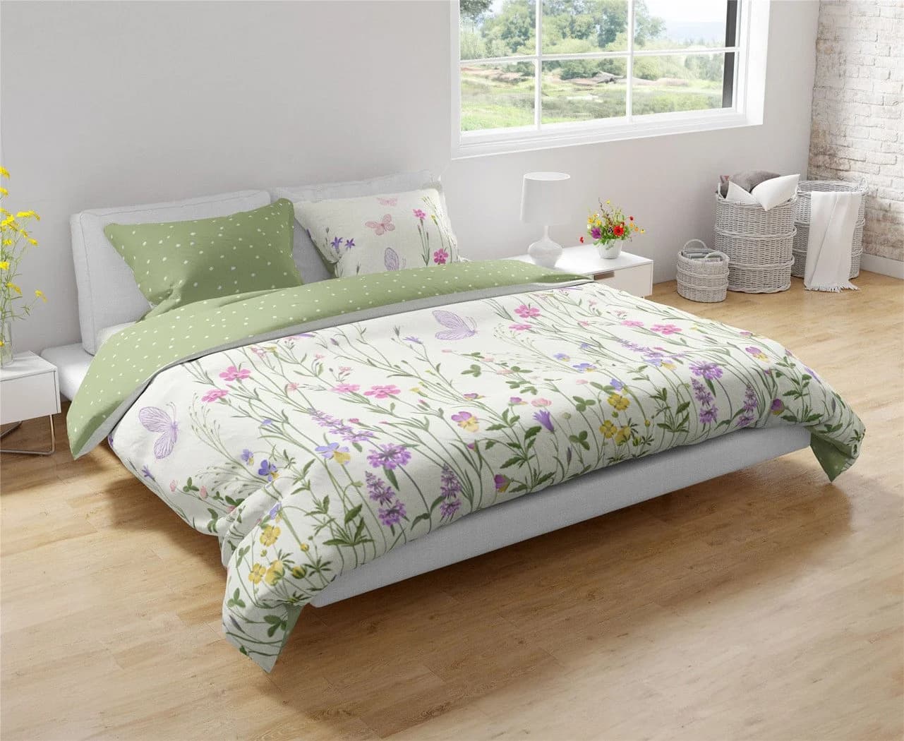 texpot Wendebettwäsche Blumen Schmetterling 100% Baumwolle 3-teilig