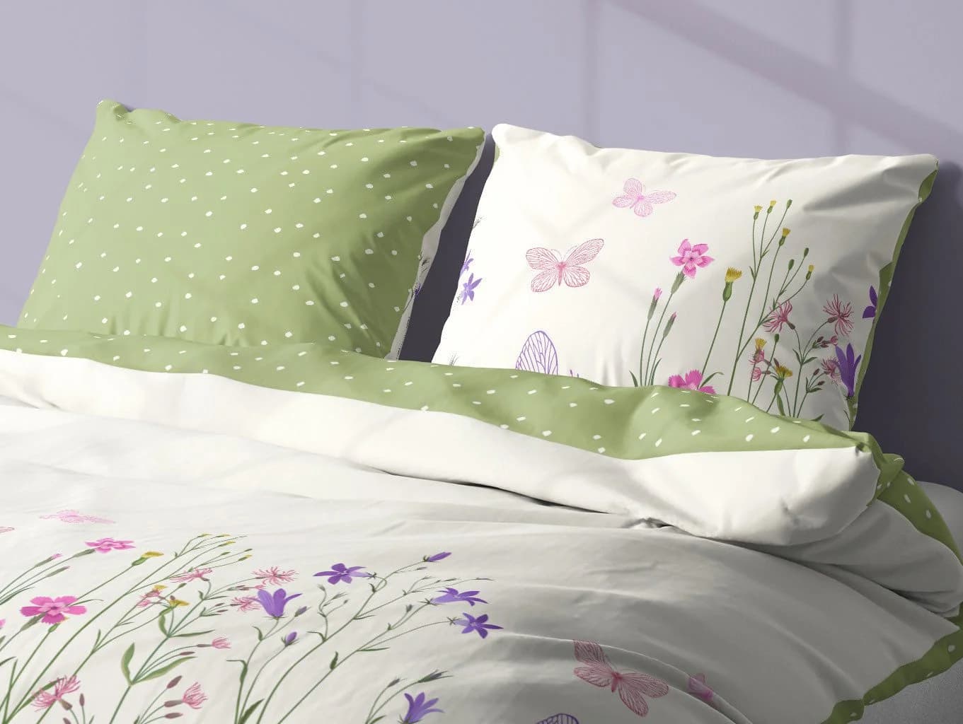 texpot Wendebettwäsche Blumen Schmetterling 100% Baumwolle 3-teilig - Bild 3