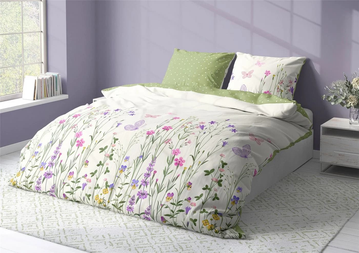 texpot Wendebettwäsche Blumen Schmetterling 100% Baumwolle 3-teilig - Bild 4