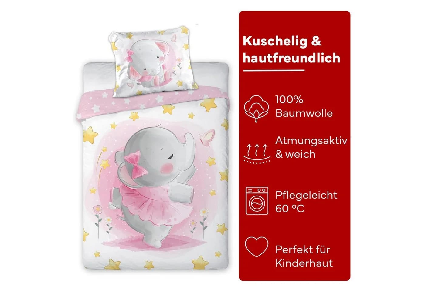 texpot Kinderbettwäsche Elefant Bunt 100x135 cm