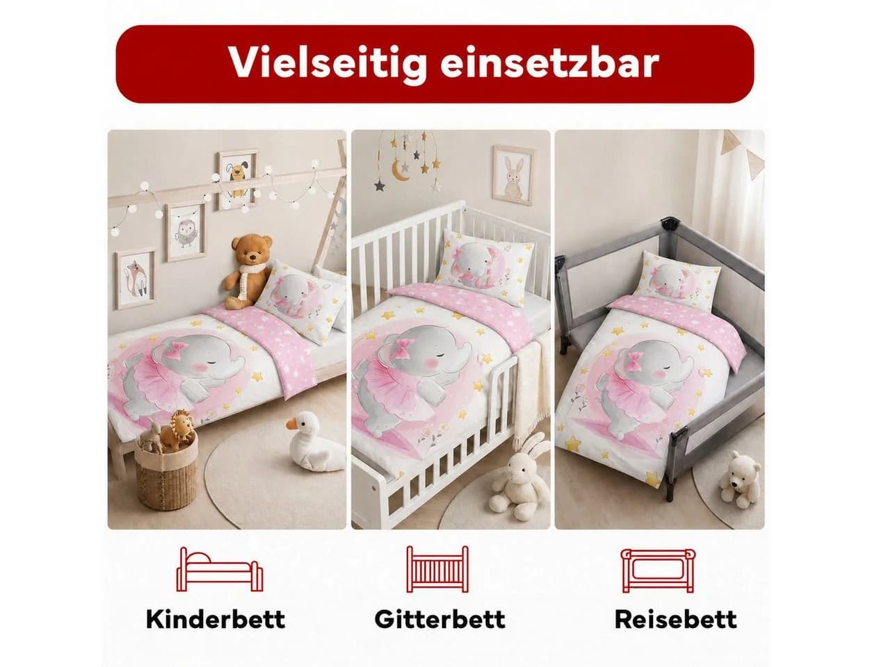 texpot Kinderbettwäsche Elefant Bunt 100x135 cm - Bild 3