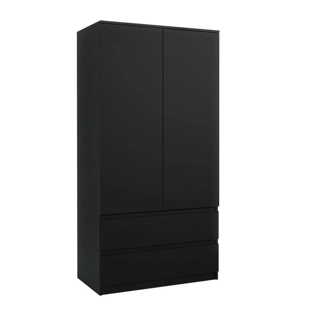 Mobelsta Kleiderschrank Schwarz mit 2 Schubladen