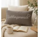 what the shop Lieblingsmensch Dekokissen 30x50 cm Baumwolle Grau oder Weiß mit Reißverschluss Bild 1