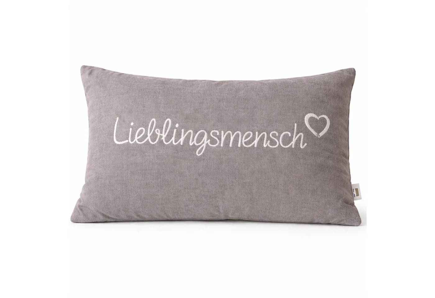 what the shop Lieblingsmensch Dekokissen 30x50 cm Baumwolle Grau oder Weiß mit Reißverschluss - Bild 2