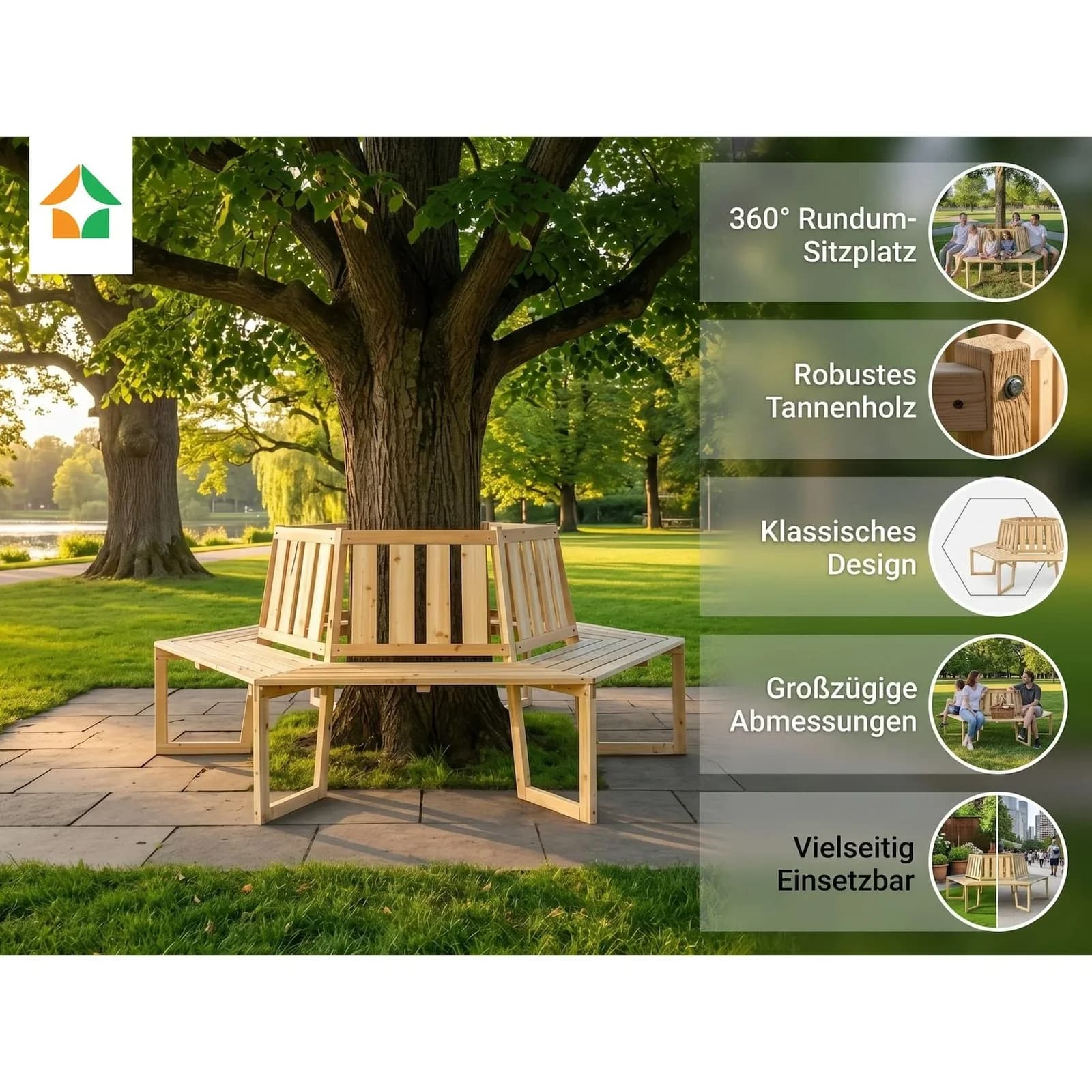 Baumbank 6-Eckig & 360° aus Tannenholz