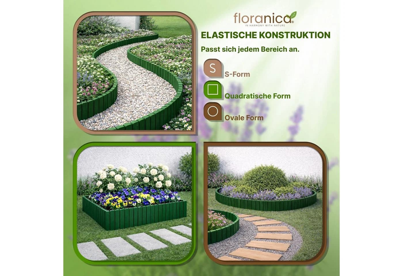 Floranica Palisade Rasenkante Holz Dunkelgrün Flexible Beeteinfassung - Bild 5