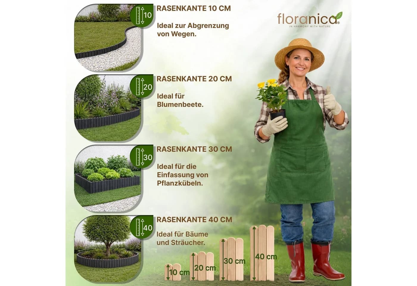 Floranica Flexible Rasenkante Beetumrandung Dunkelgrau Kiefernholz
