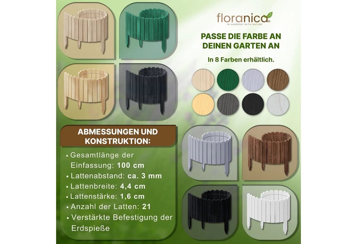 Floranica Flexible Rasenkante Beetumrandung Dunkelgrau Kiefernholz - Bild 3