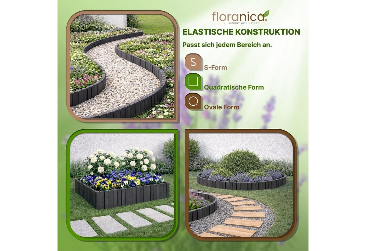 Floranica Flexible Rasenkante Beetumrandung Dunkelgrau Kiefernholz - Bild 5