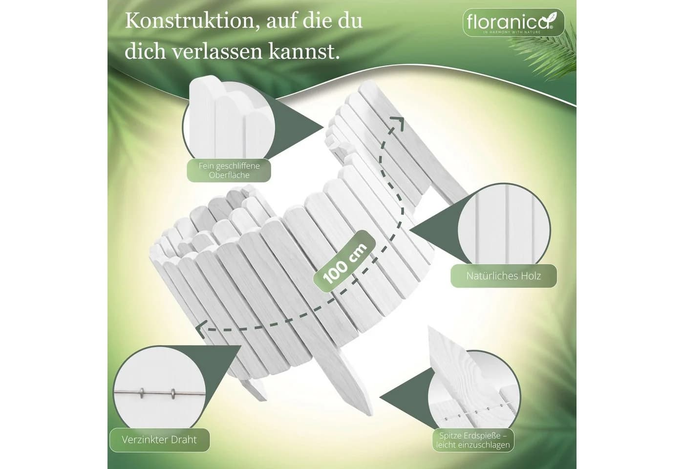 Floranica Rasenkante Beetumrandung Weiß Imprägniertes Holz