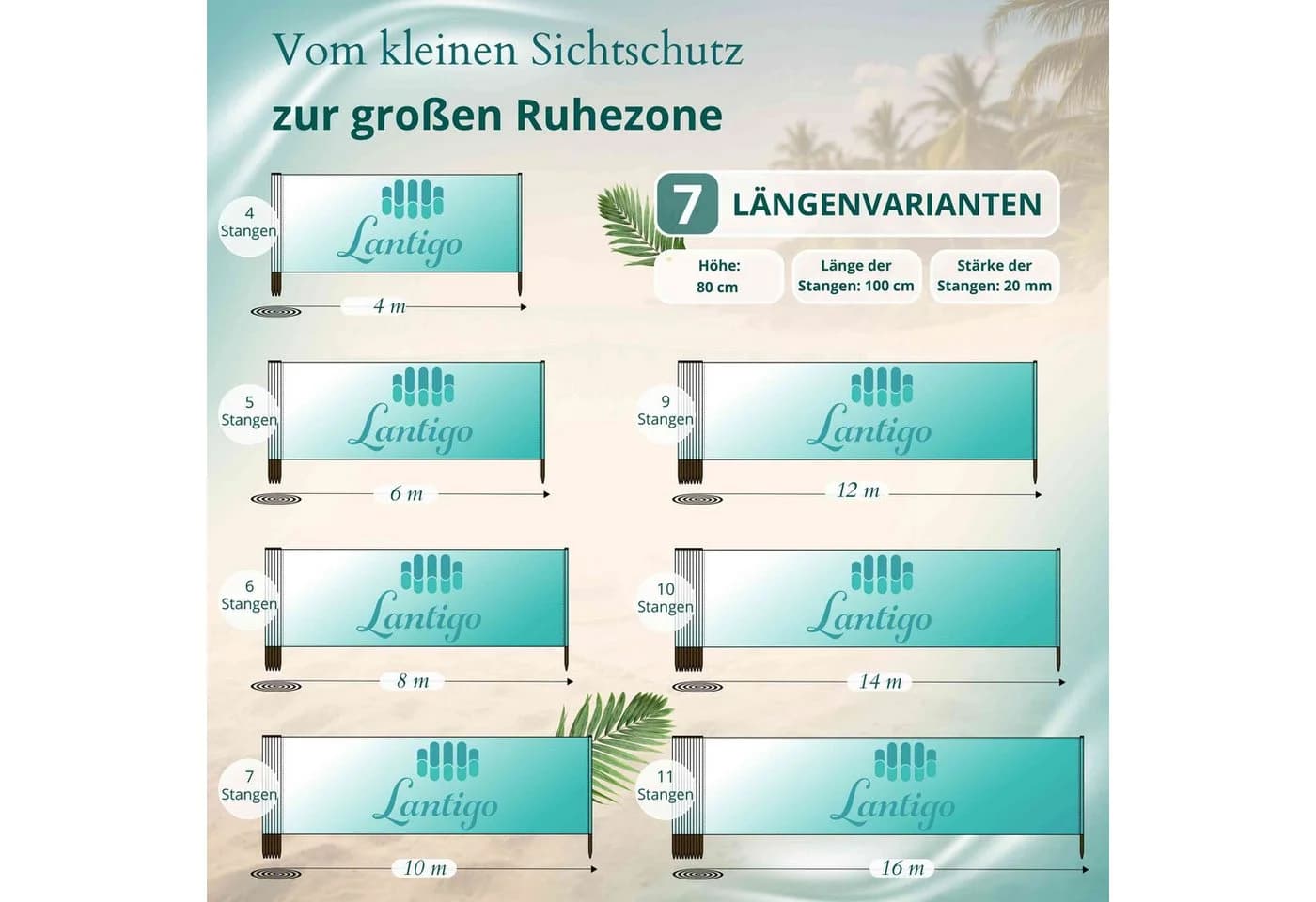 Lantigo Strandparavent Windschutz Mikrofaser Bunte Streifen
