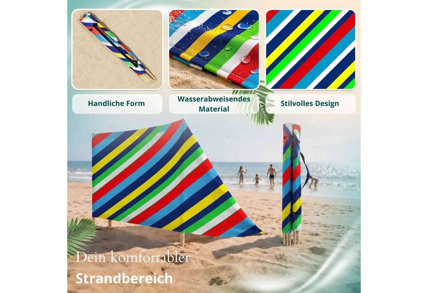 Lantigo Strandparavent Windschutz Mikrofaser Bunte Streifen - Bild 3