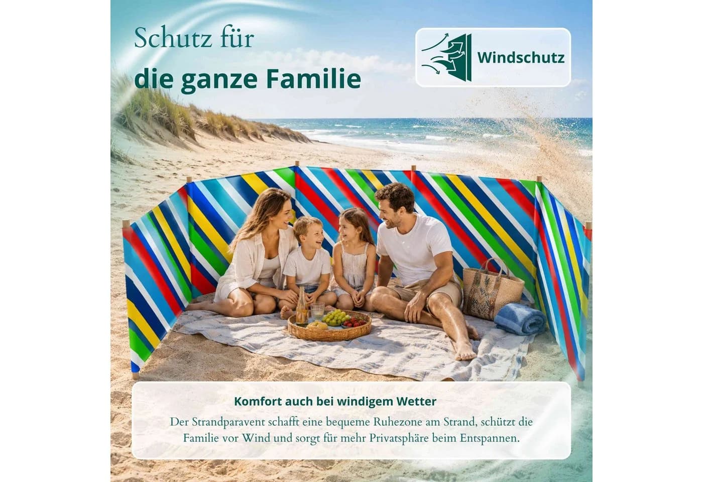 Lantigo Strandparavent Windschutz Mikrofaser Bunte Streifen - Bild 4