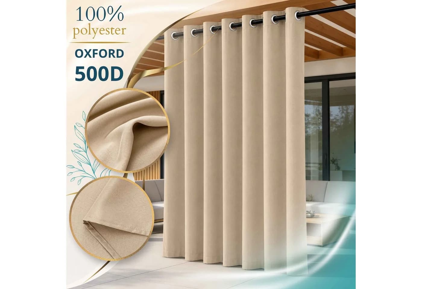 Lantigo Outdoorvorhang Beige Wasserdicht mit Ösen