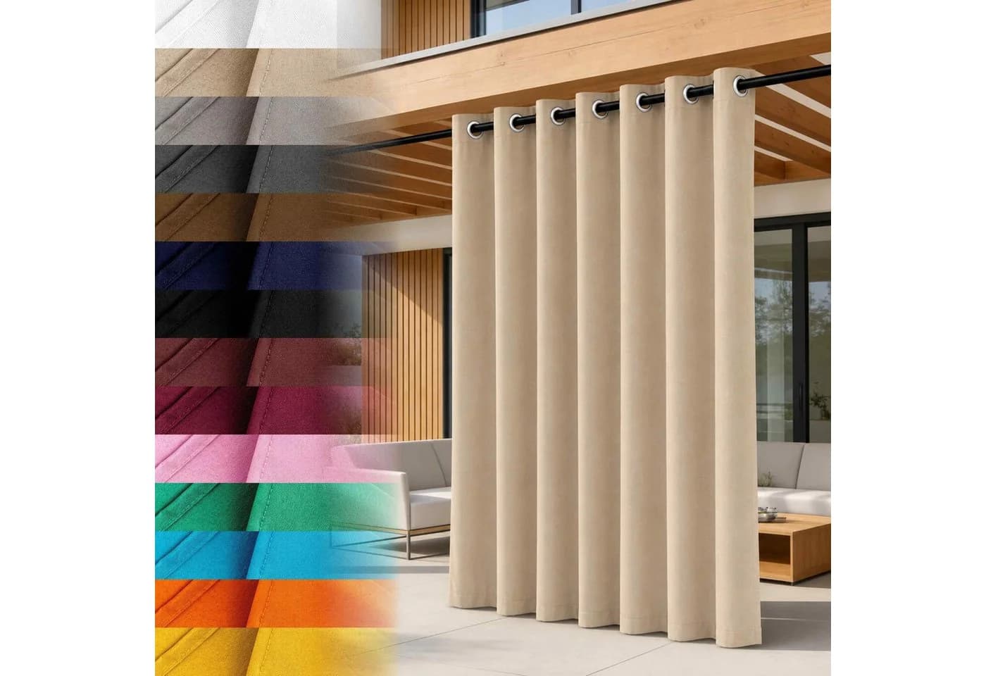 Lantigo Outdoorvorhang Beige Wasserdicht mit Ösen - Bild 2