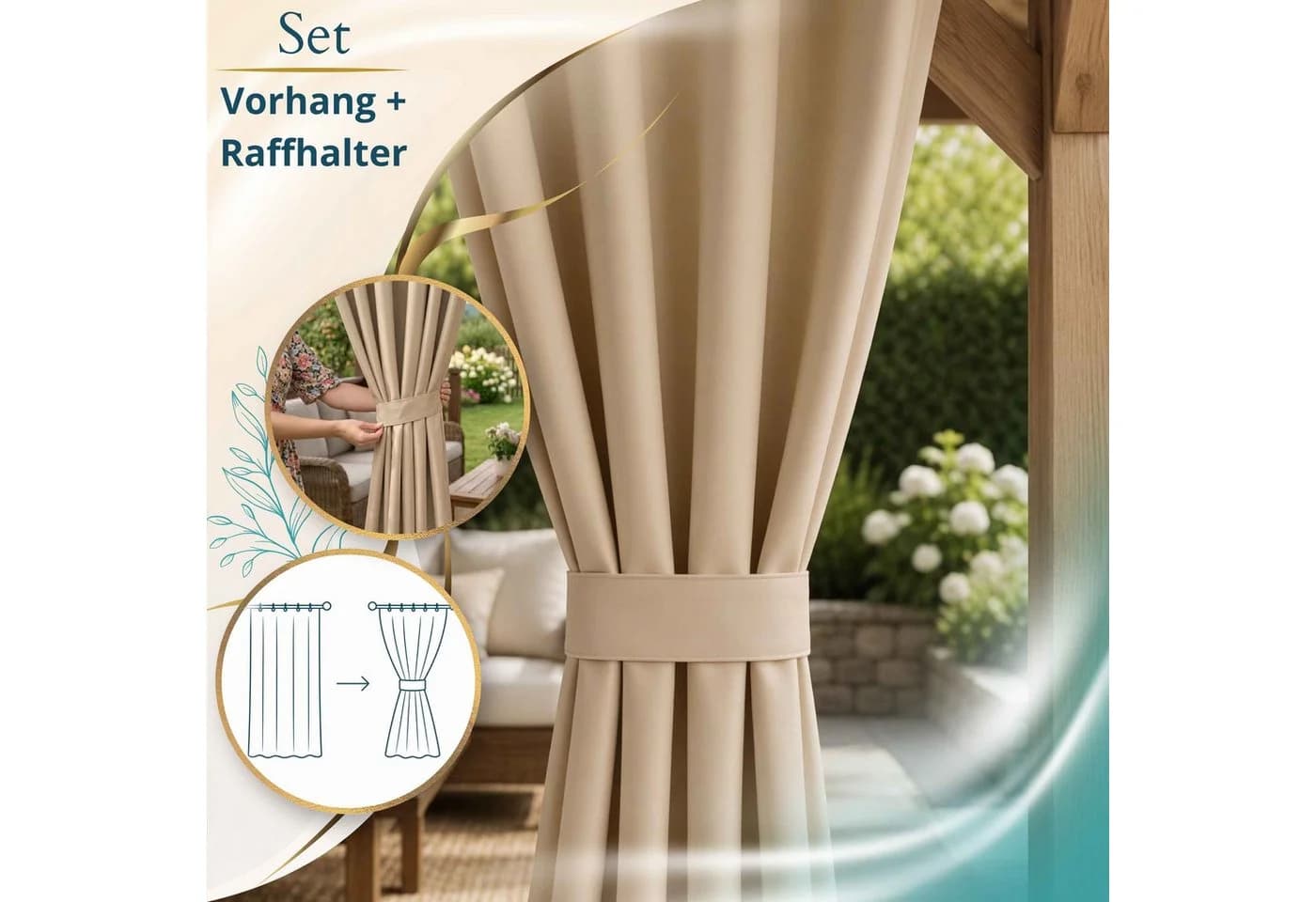 Lantigo Outdoorvorhang Beige Wasserdicht mit Ösen - Bild 4