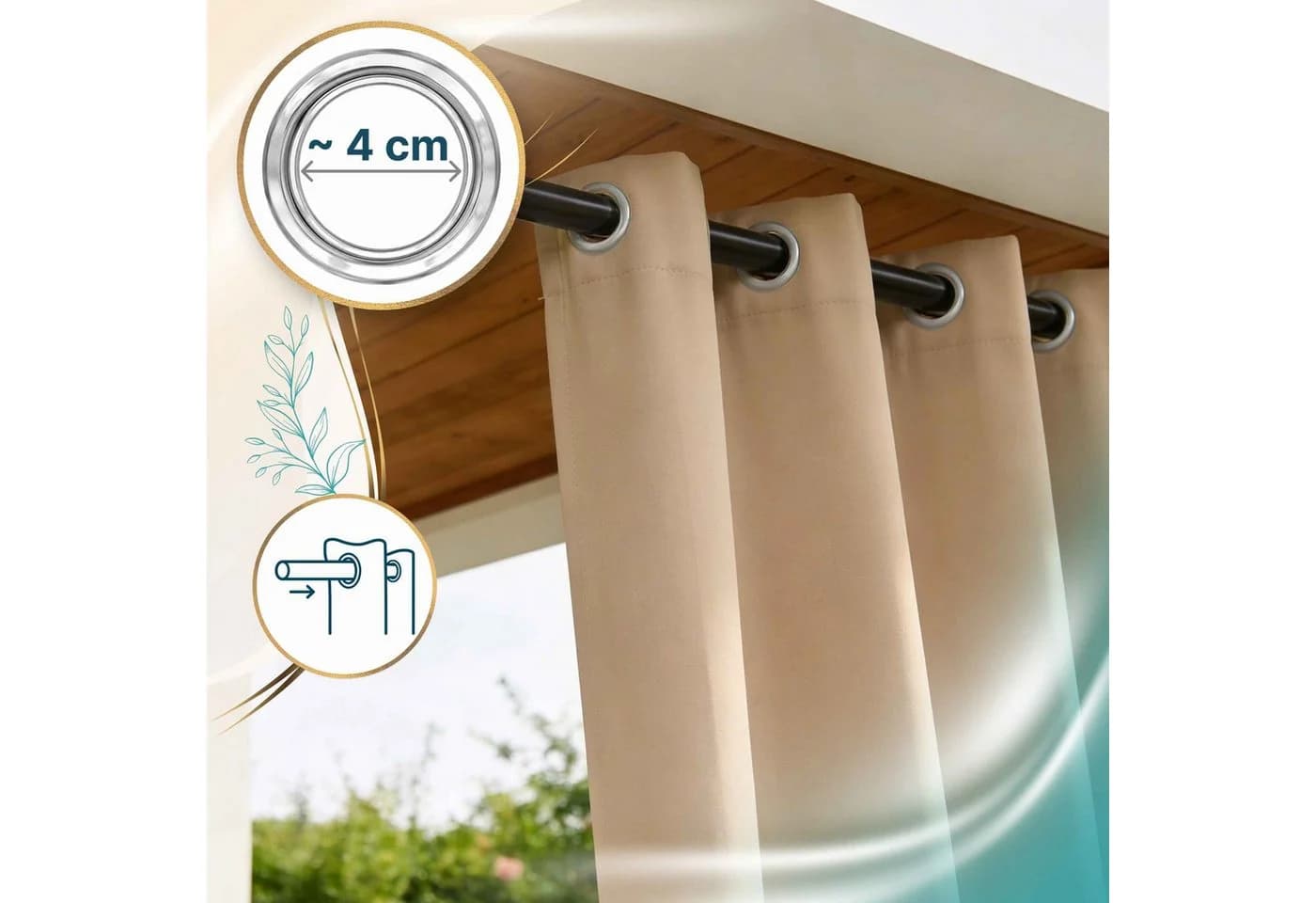 Lantigo Outdoorvorhang Beige Wasserdicht mit Ösen - Bild 5