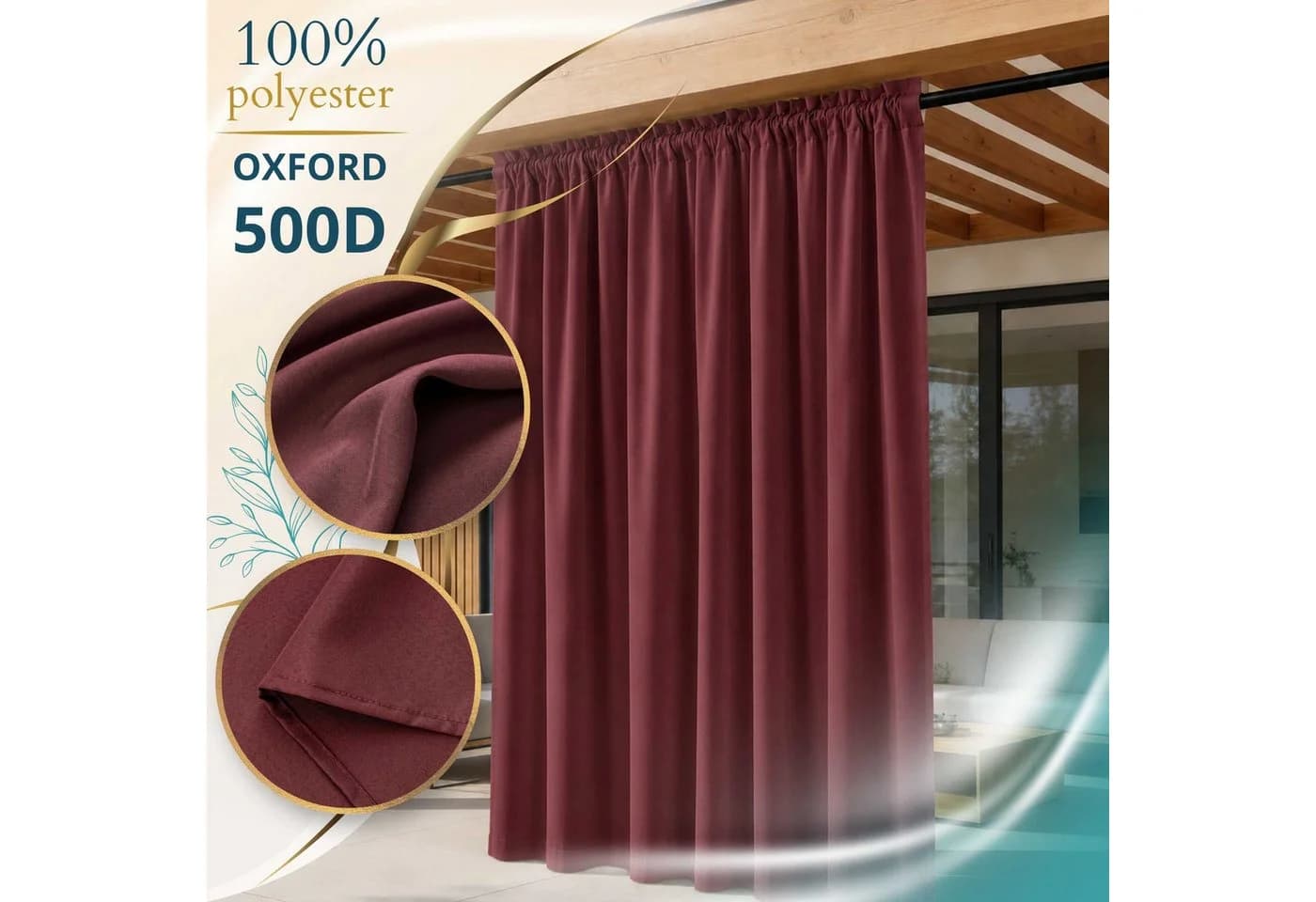 Lantigo Outdoorvorhang Wasserdicht mit Raffhalter und Ösen