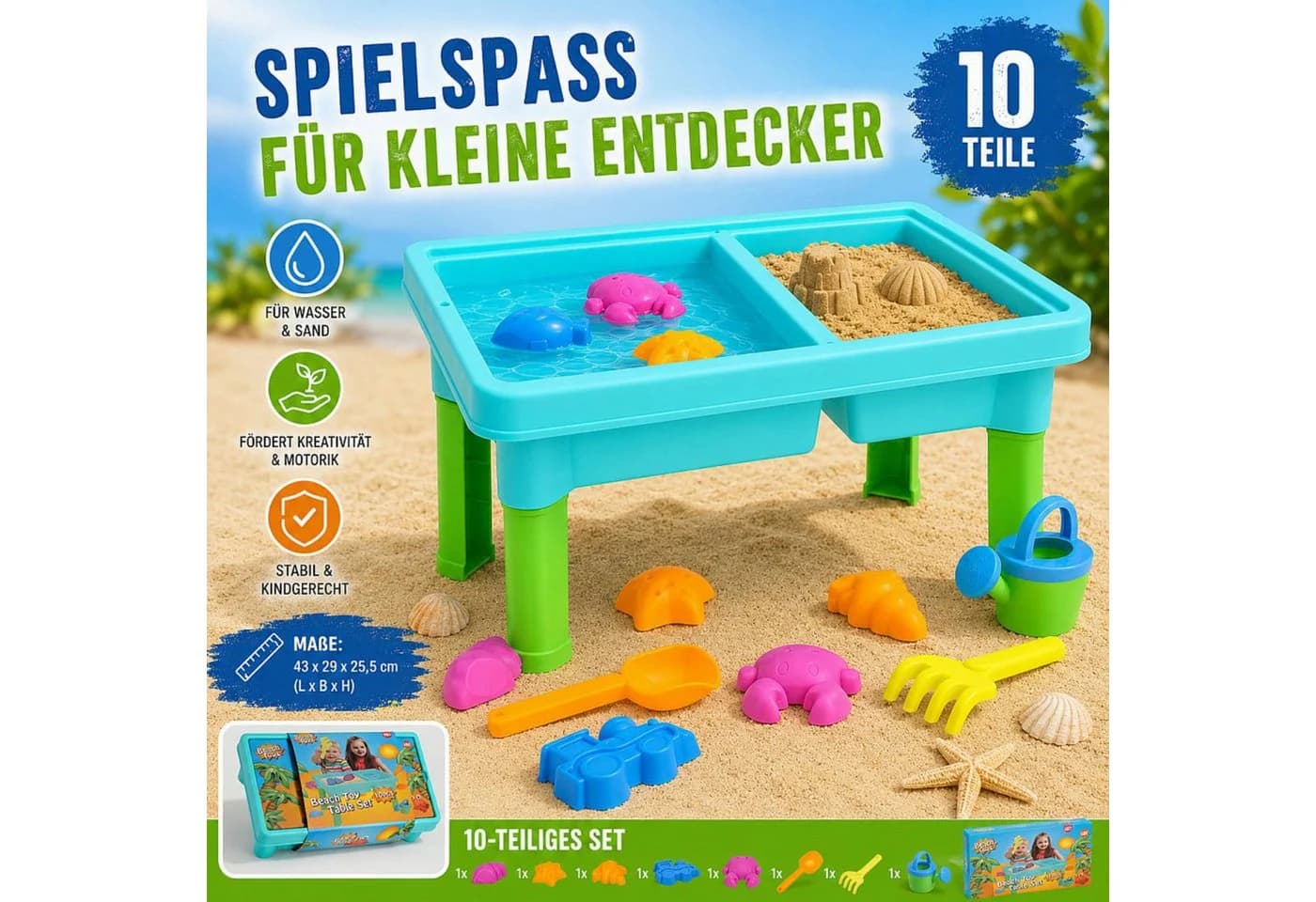 Koopman Wasserspieltisch Sandtisch 10-tlg. Bunt