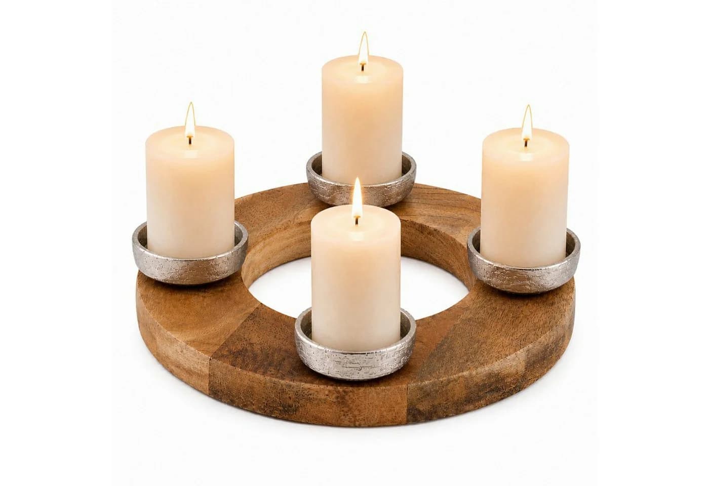 Koopman Adventskranz Kerzenhalter Mangoholz Aluminium Braun Silber - Bild 2