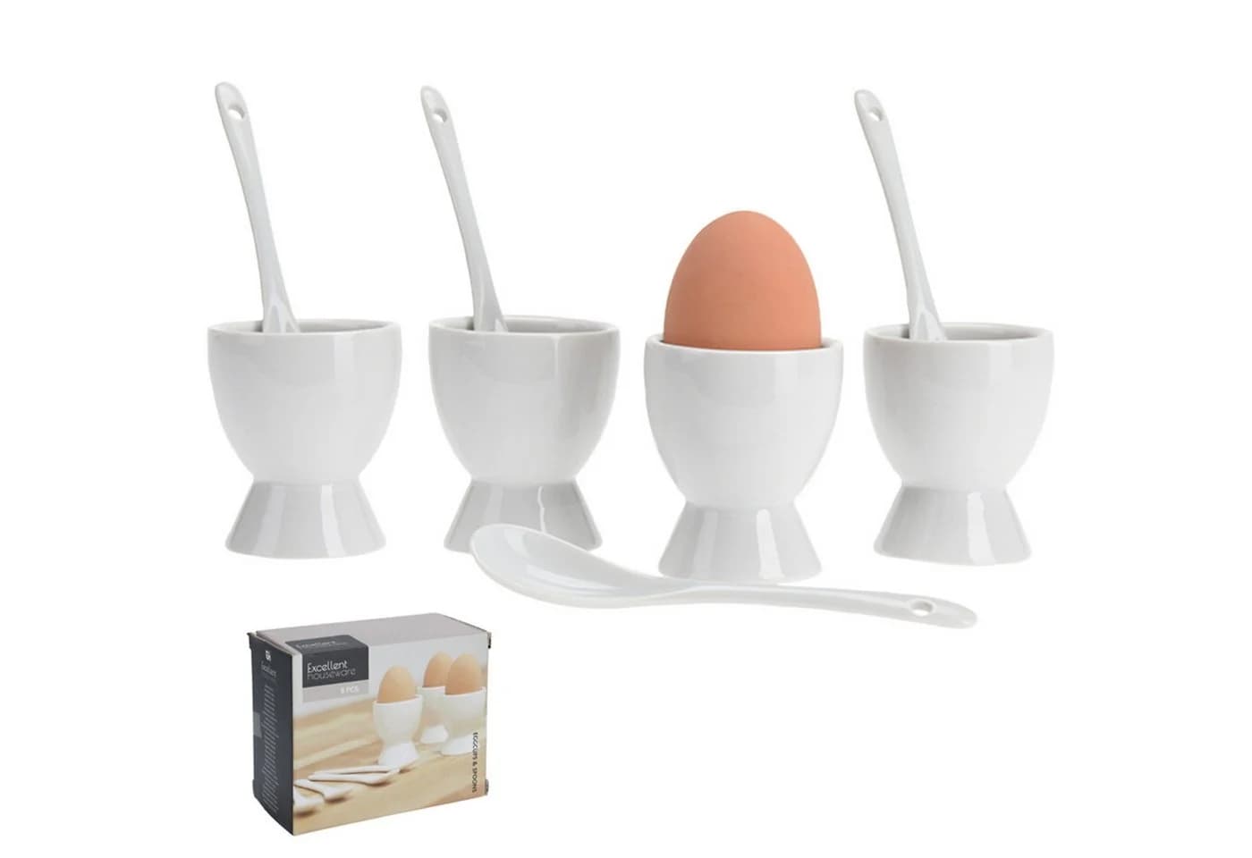 Koopman Eierbecher Set 16-tlg. Weiß Porzellan Keramik