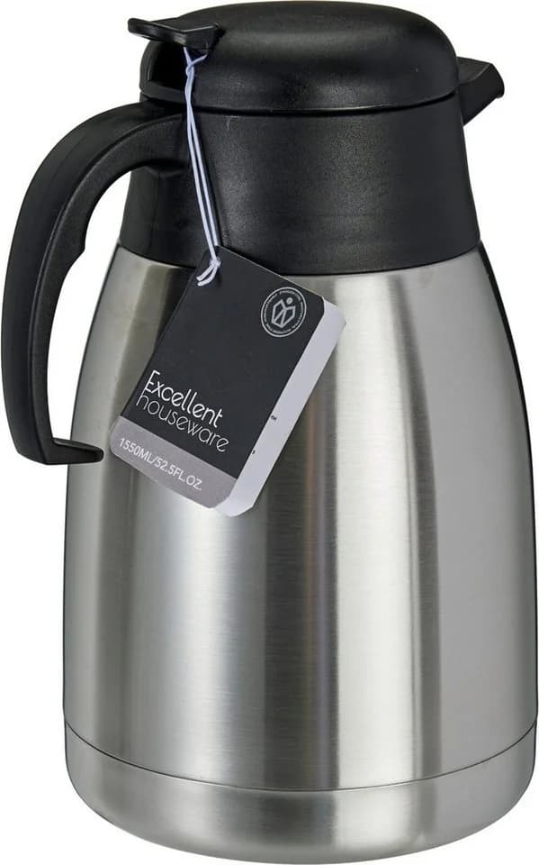 Koopman Isolierkanne 1,5L Edelstahl Silber Schwarz Auslaufsicher - Bild 3