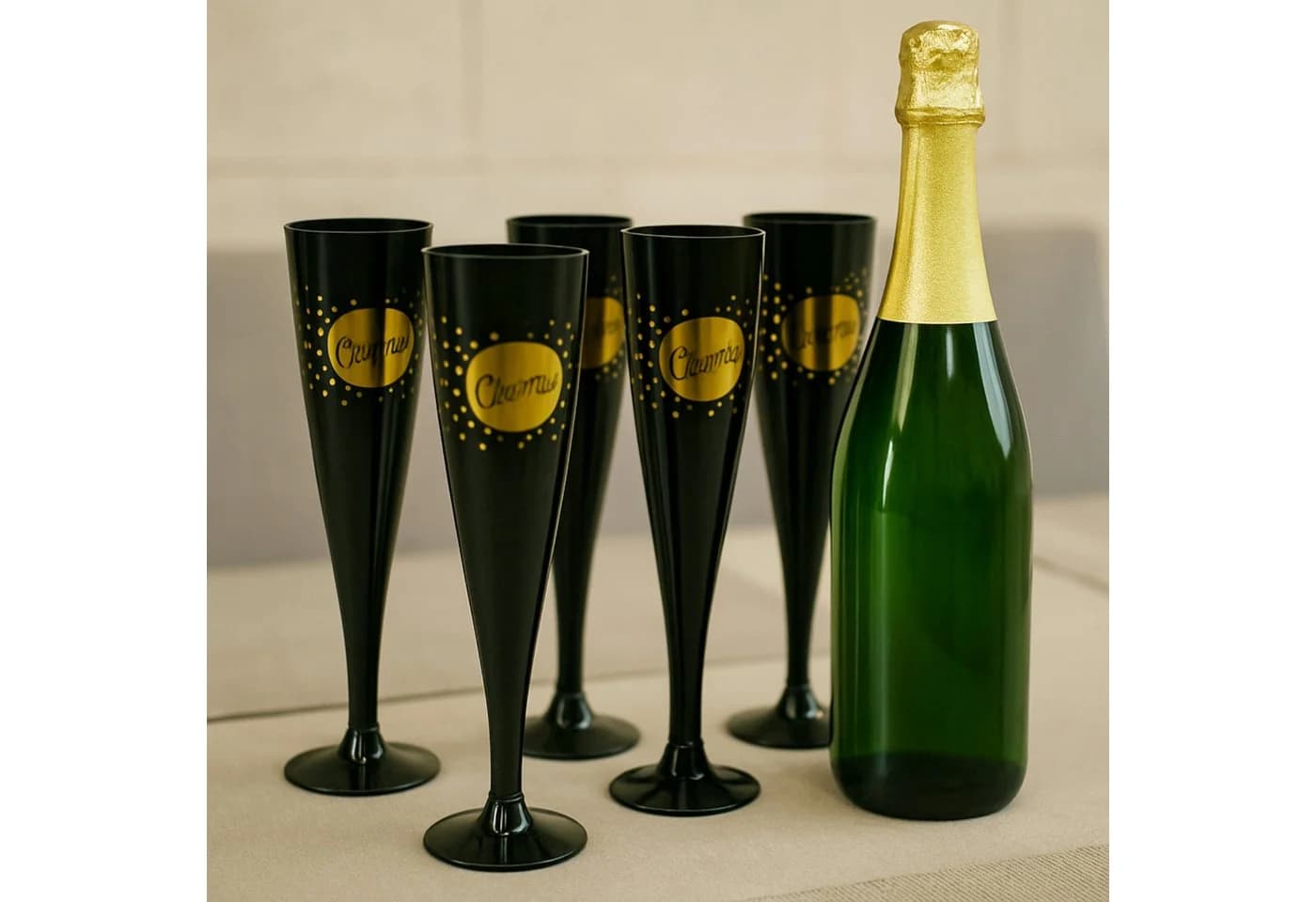Koopman Champagnerglas 16er Set Schwarz Kunststoff