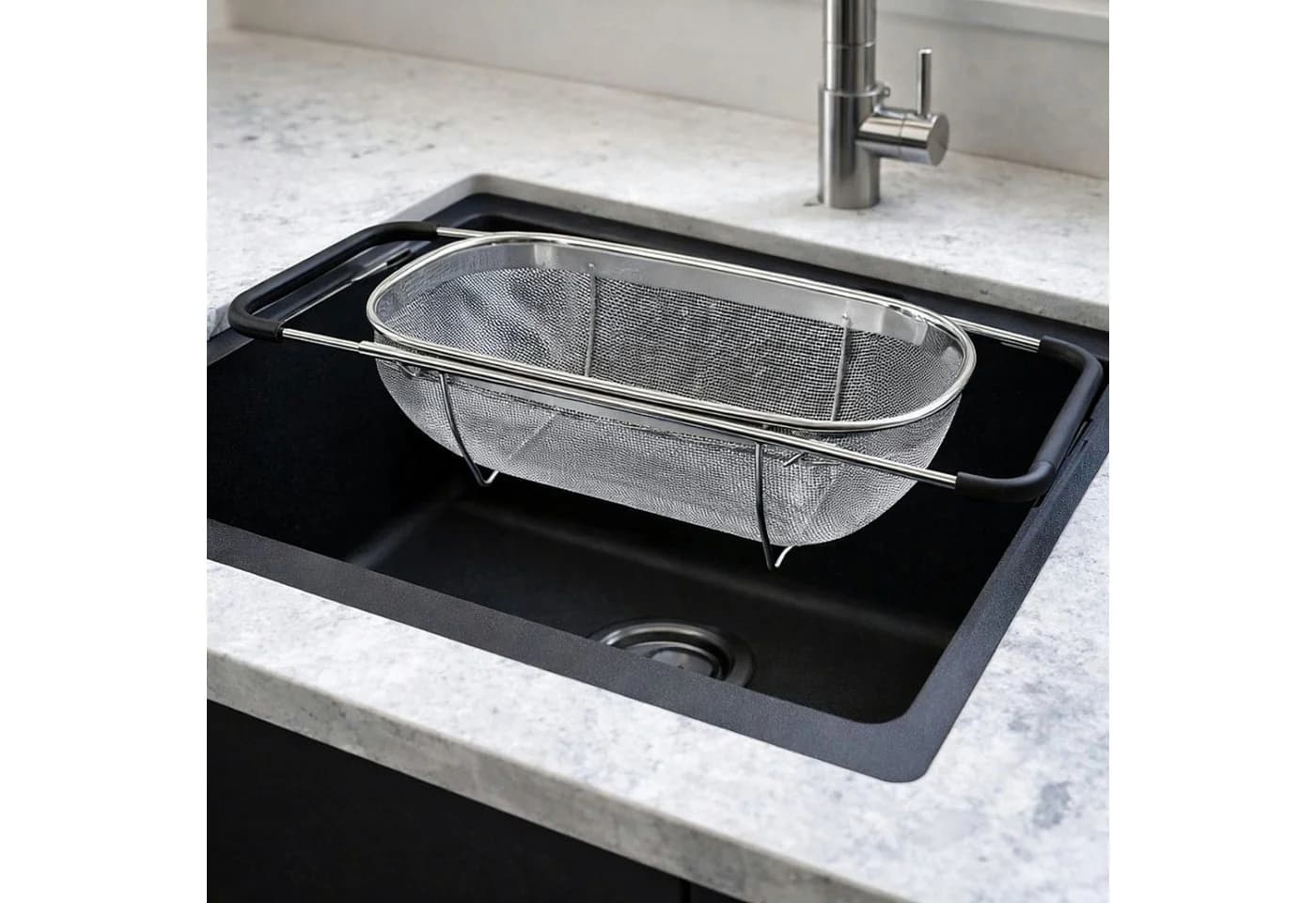 Koopman Küchensieb Edelstahl Verstellbar Silber/Schwarz
