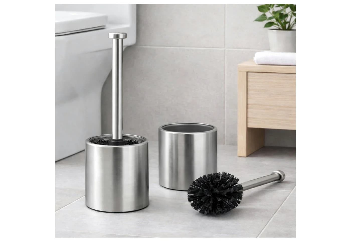 Haushalt International Toilettenbürste Edelstahl 2er Set mit Glas - Bild 2