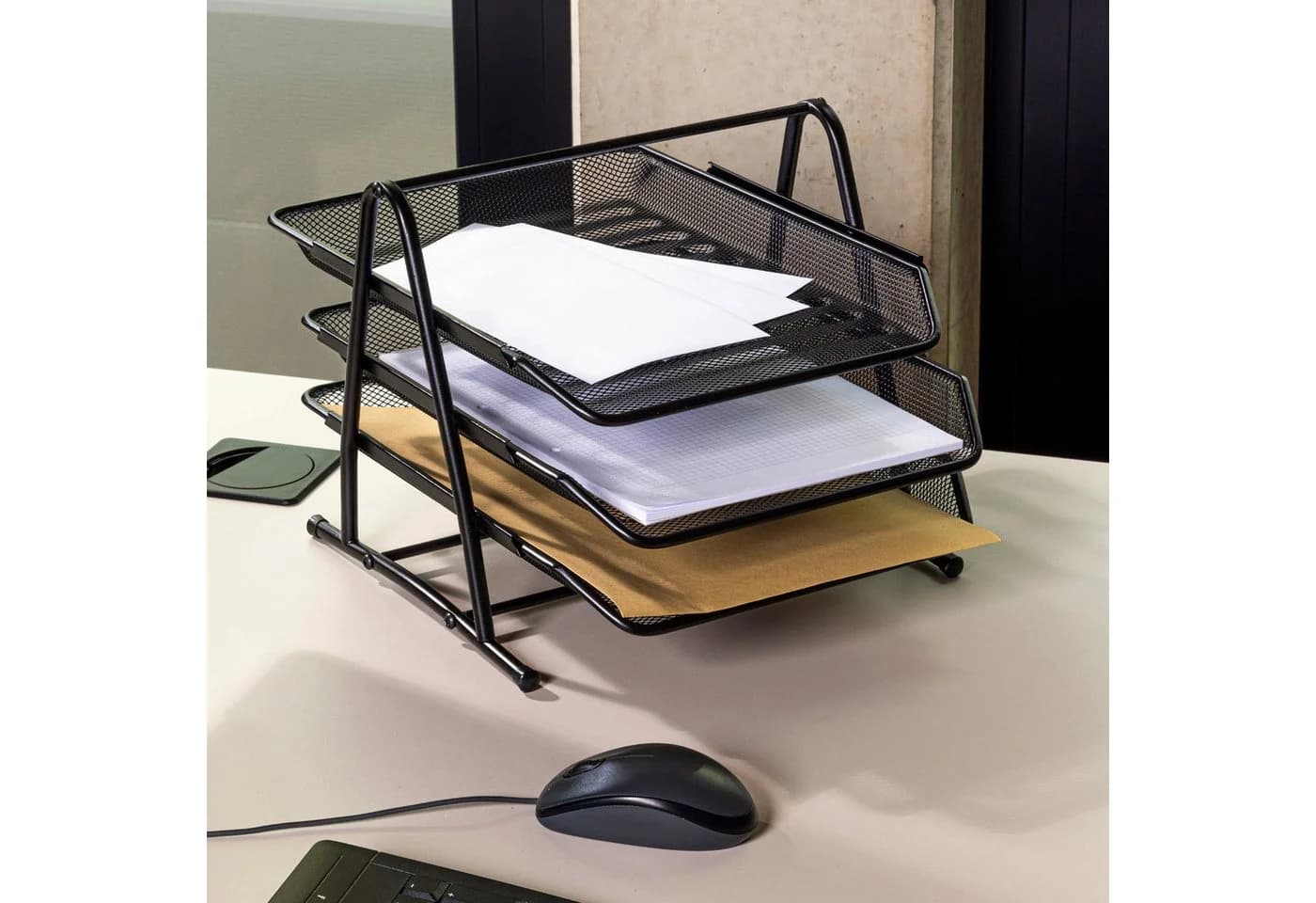 Haushalt International Büro-Set 3tlg. Schwarz Metall Organizer