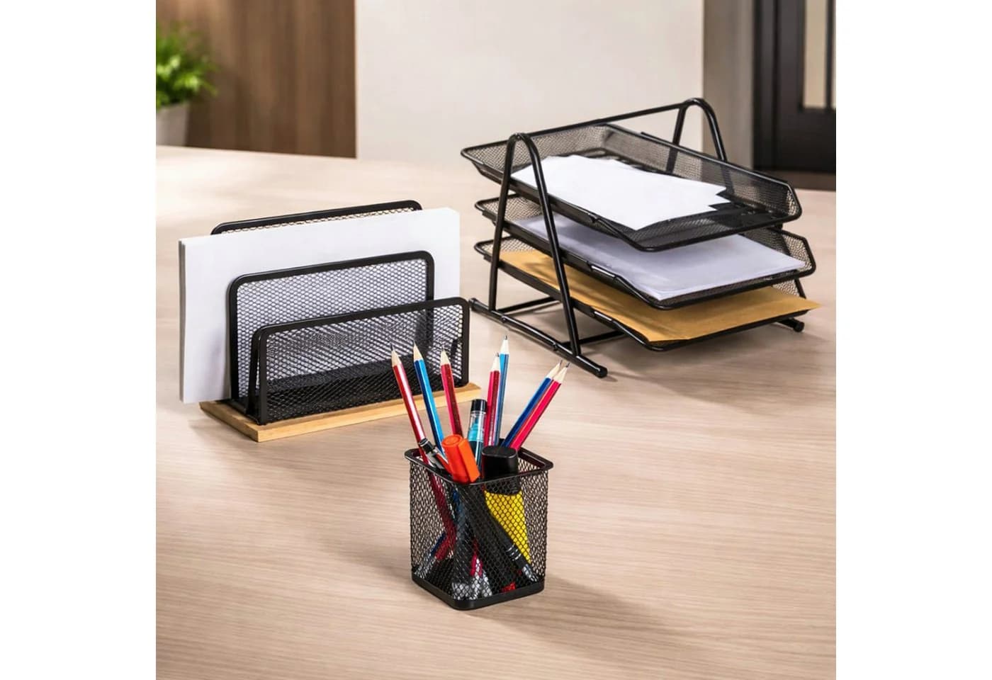 Haushalt International Büro-Set 3tlg. Schwarz Metall Organizer - Bild 2
