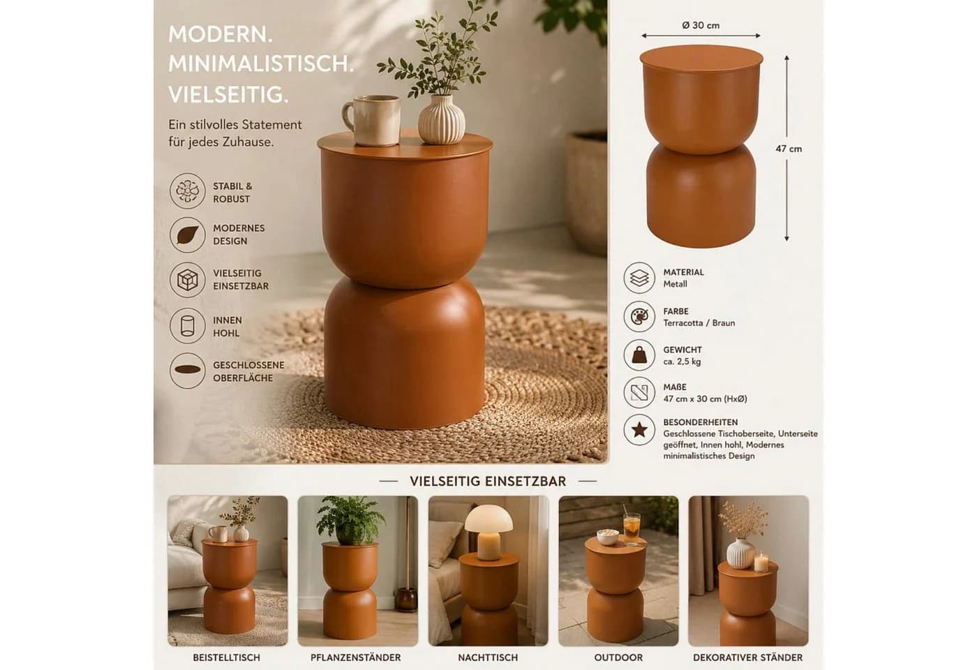 Koopman Beistelltisch Metall Sanduhr Terracotta