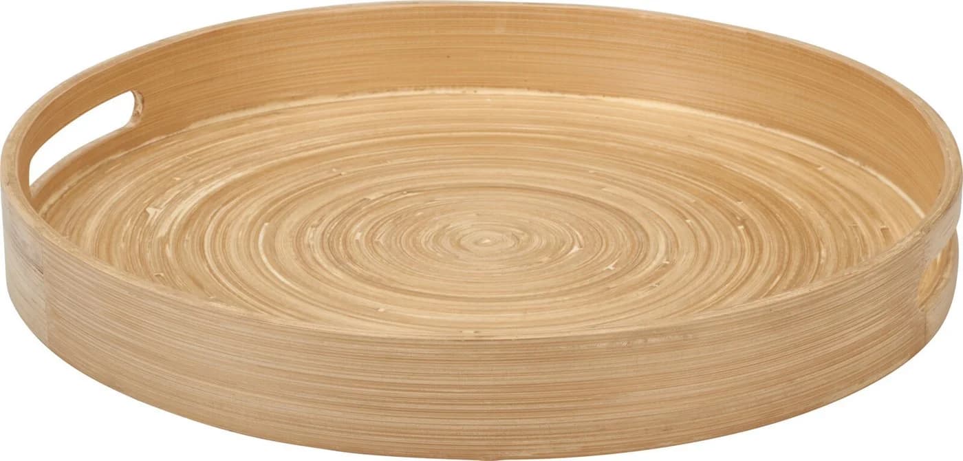 Koopman Serviertablett Rund Holz Tragegriffe Natur Braun - Bild 3