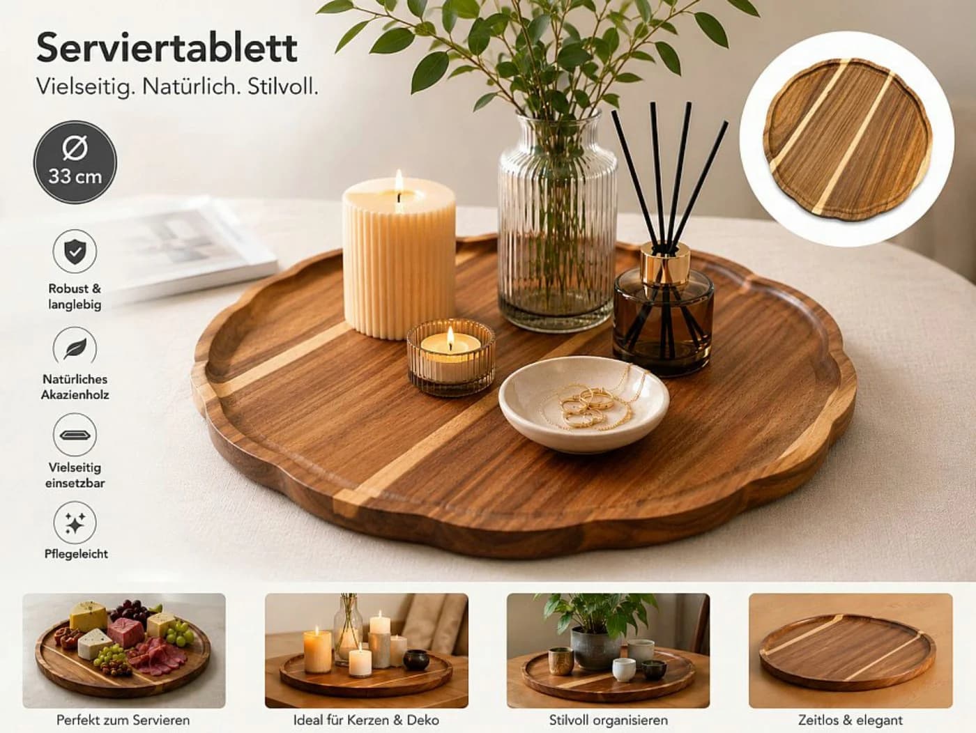 Koopman Tablett aus Akazienholz 33 cm Braun - Bild 2