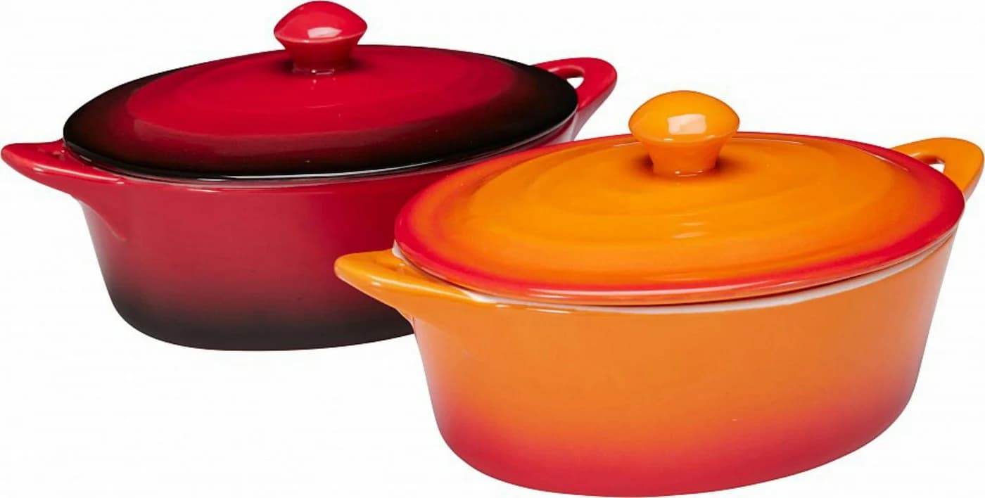 Koopman Ofenschale 2er Set Keramik Orange Rot mit Deckel