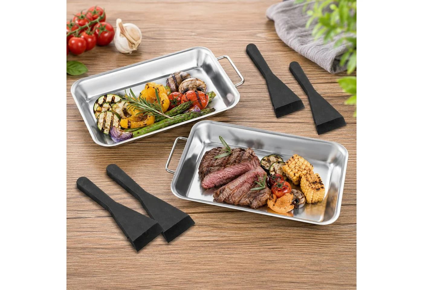 Haushalt International Grillschale 2tlg + 4 Schaber Edelstahl Silber - Bild 2