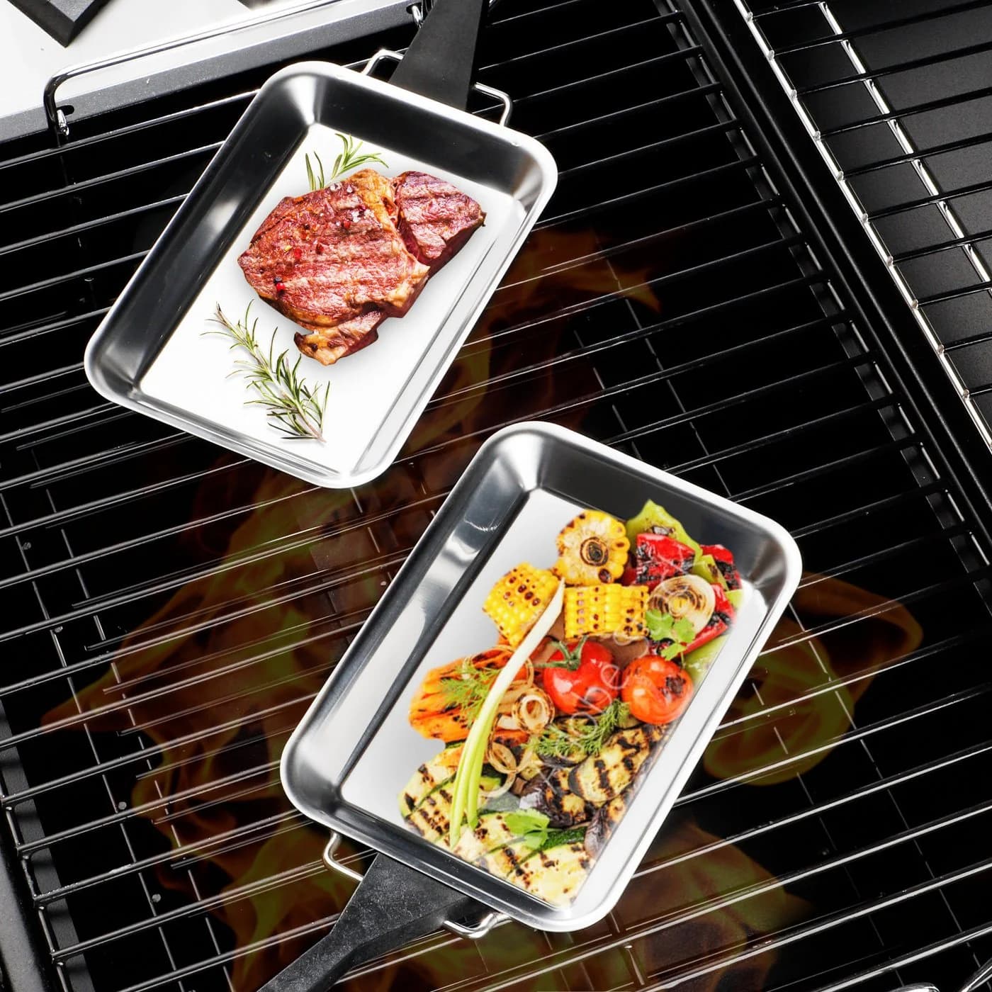 Haushalt International Grillschale 2tlg + 4 Schaber Edelstahl Silber - Bild 3
